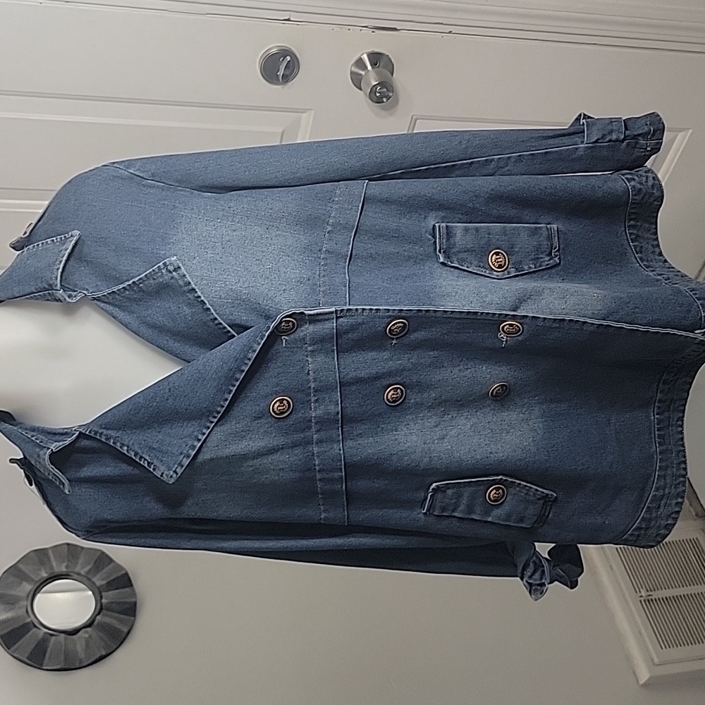 Vintage Jean Jacket  Double-breasted Welt Pockets Denim Size L